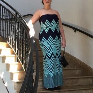 Navy and teal strapless maxi dress